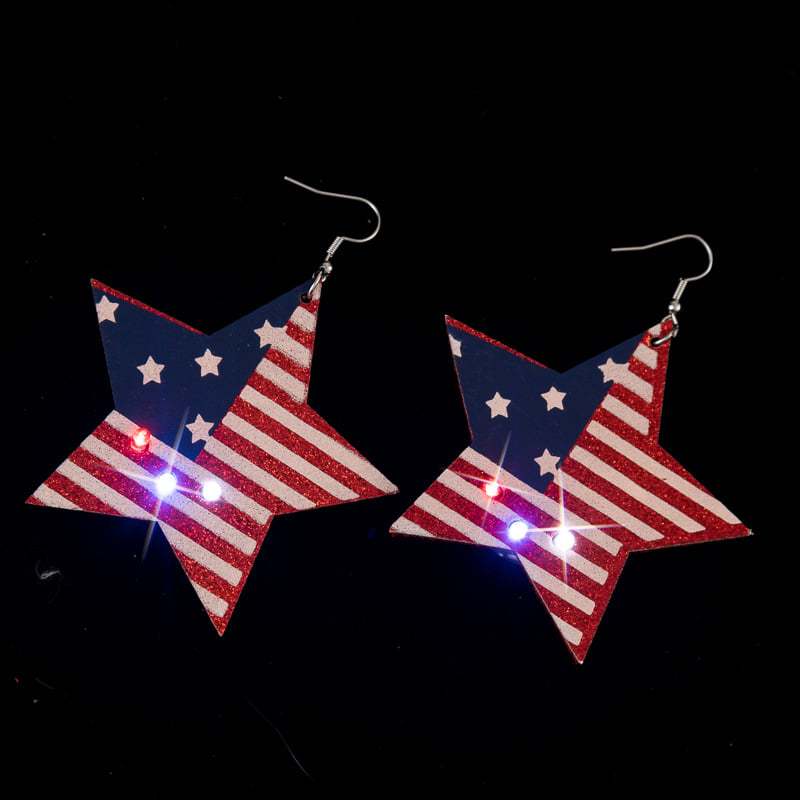 American Independence Day LED lights Five-Pointed Star Glowing Earring