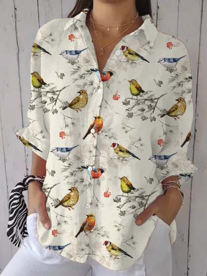 Women's Casual Retro Bird Print Shirt
