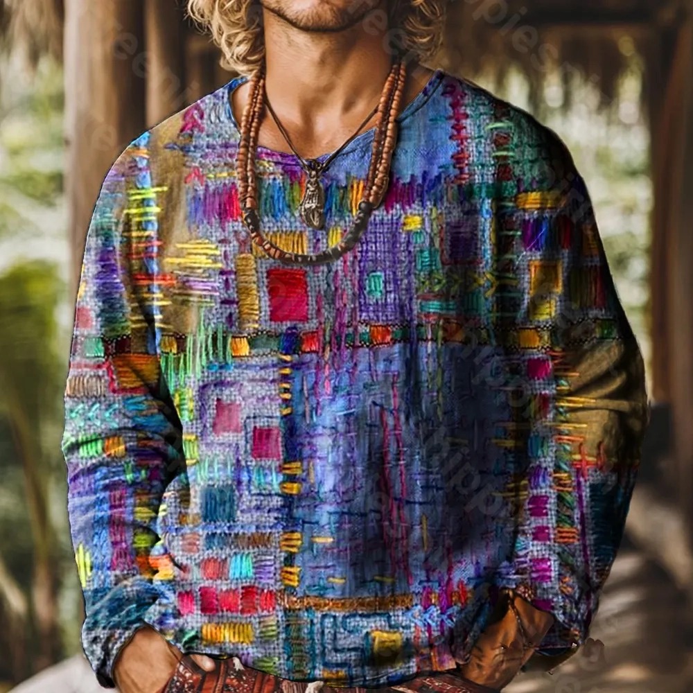 Retro Colorful Art Print Casual 100% Cotton Shirt