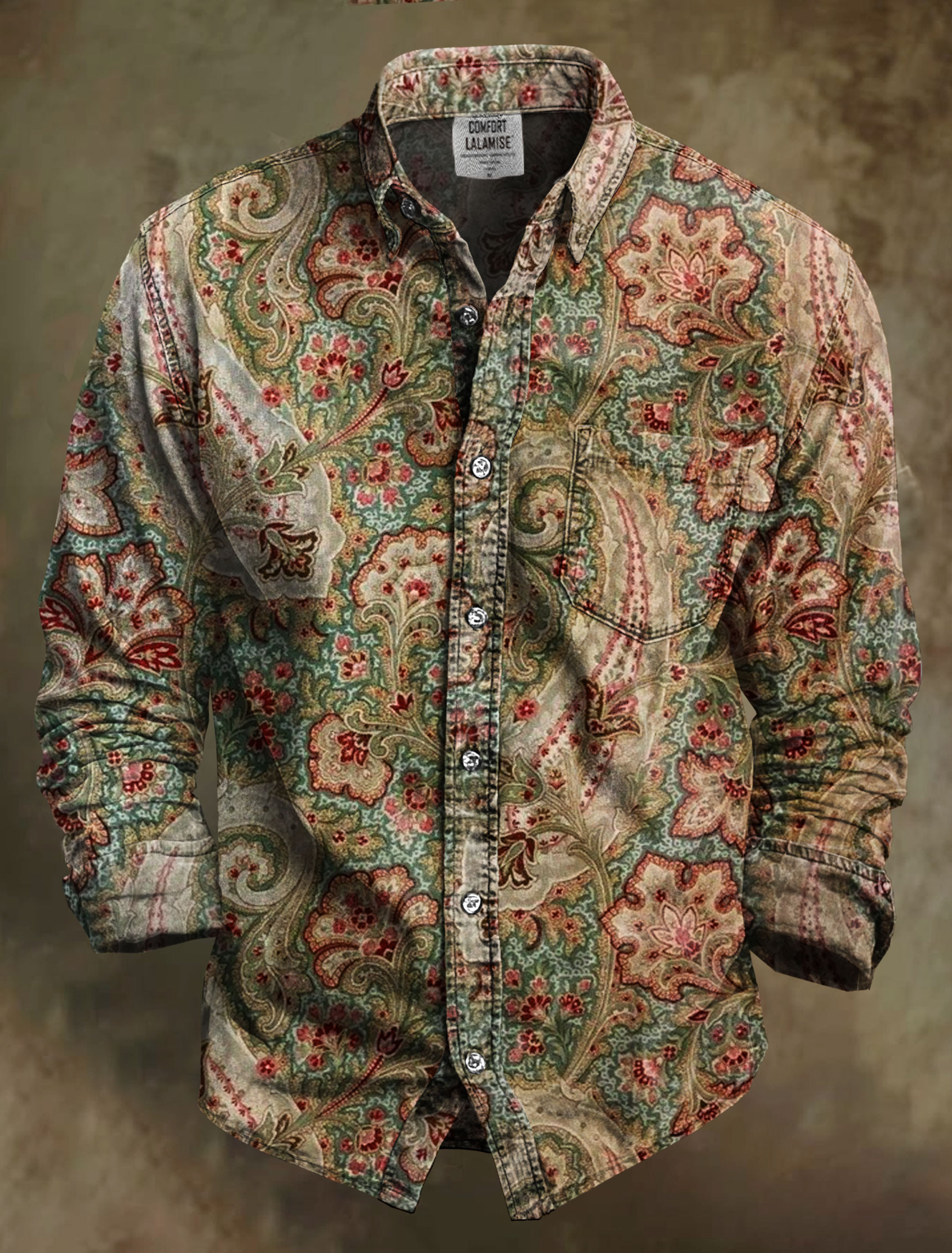 Vintage Art Print 100% Cotton Long Sleeve Shirt