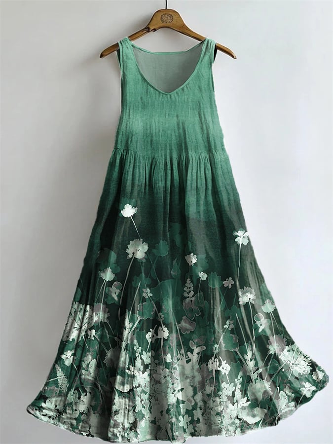 Women's Casual Retro Plant Flower Cotton And Linen Dress