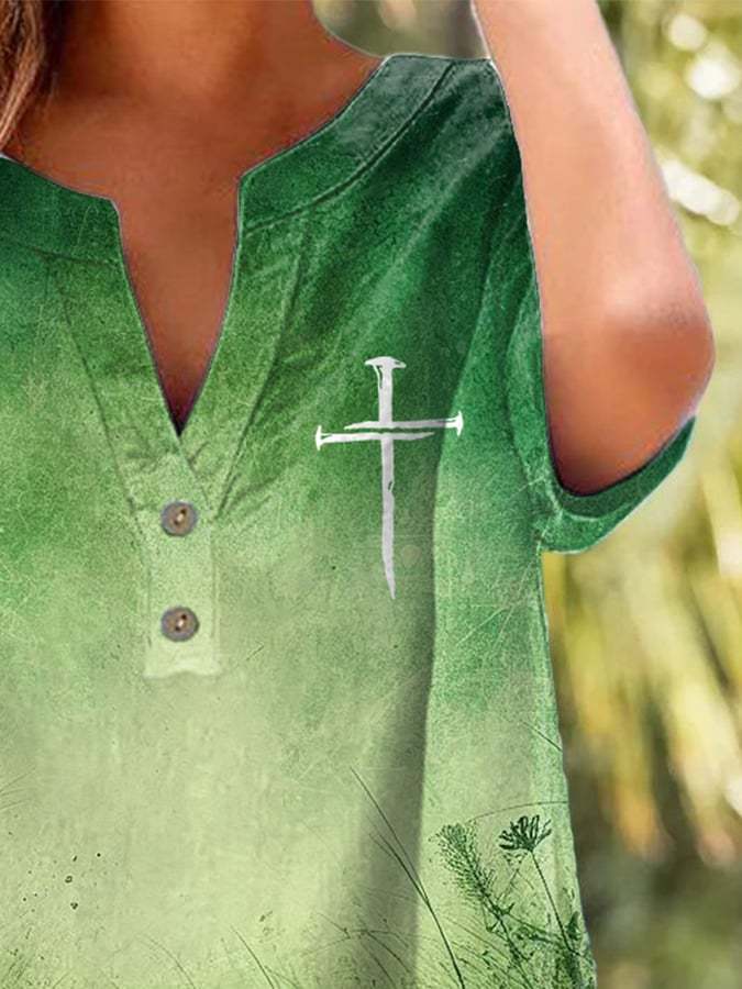 Women's Casual Green Natural Faith Cotton And Linen Shirt