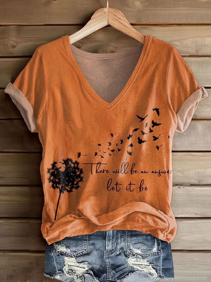 Women's There Will Be An Answer Pattern Print V-neck Casual T-Shirt