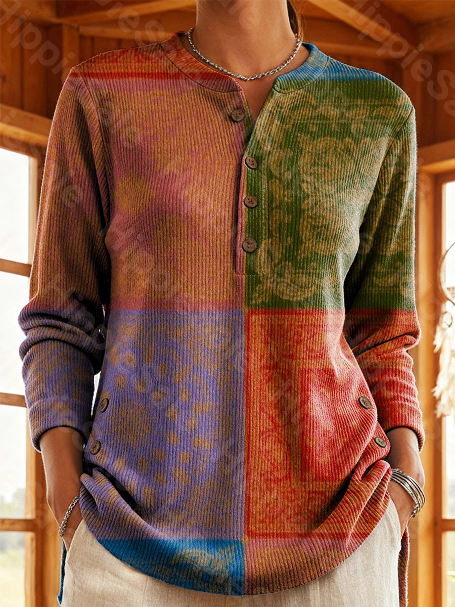 Women's Retro Totem Tattoo Art Print Casual Cotton Shirt