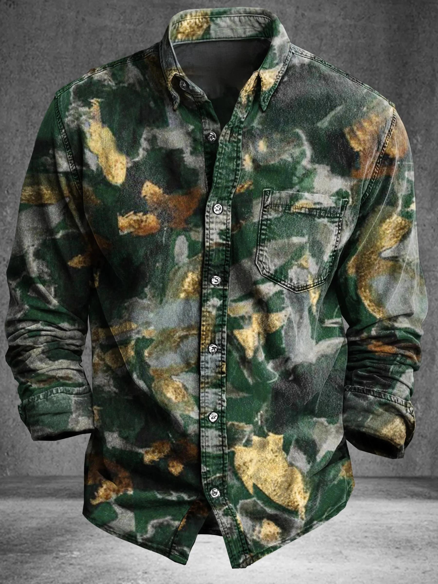 Vintage Abstract Totem Art Print Cotton Long Sleeve Shirt