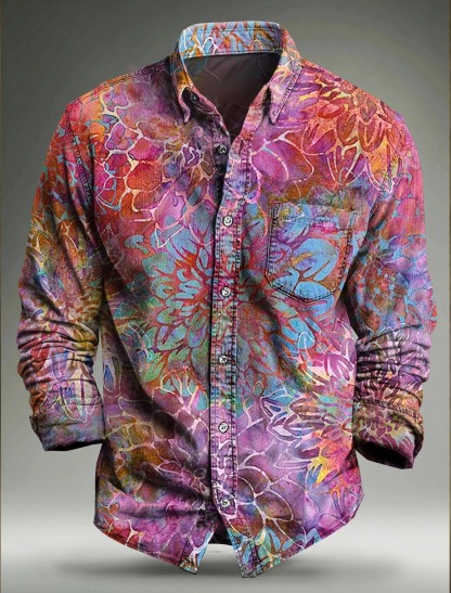 Batik Flowers Art Print Cotton Long Sleeve Shirt