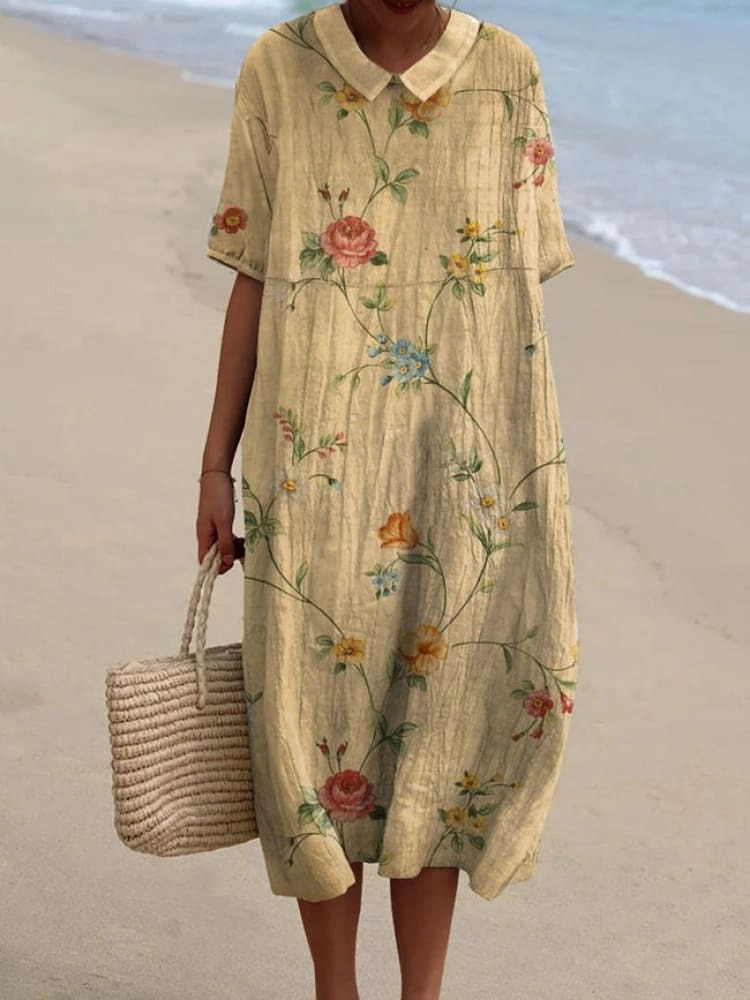 Women's Retro Floral Art Print Casual Cotton And Linen Shirt