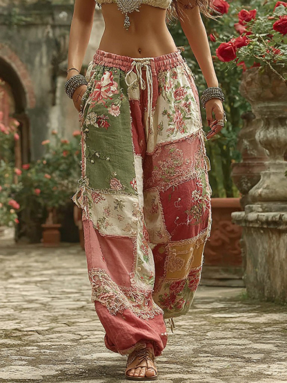 Women's Vintage Floral Pattern Casual Pants