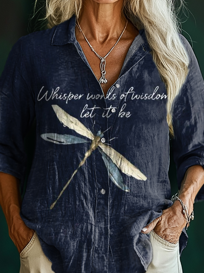 Women's Hippie Dragonfly Art Print Casual Cotton Shirt