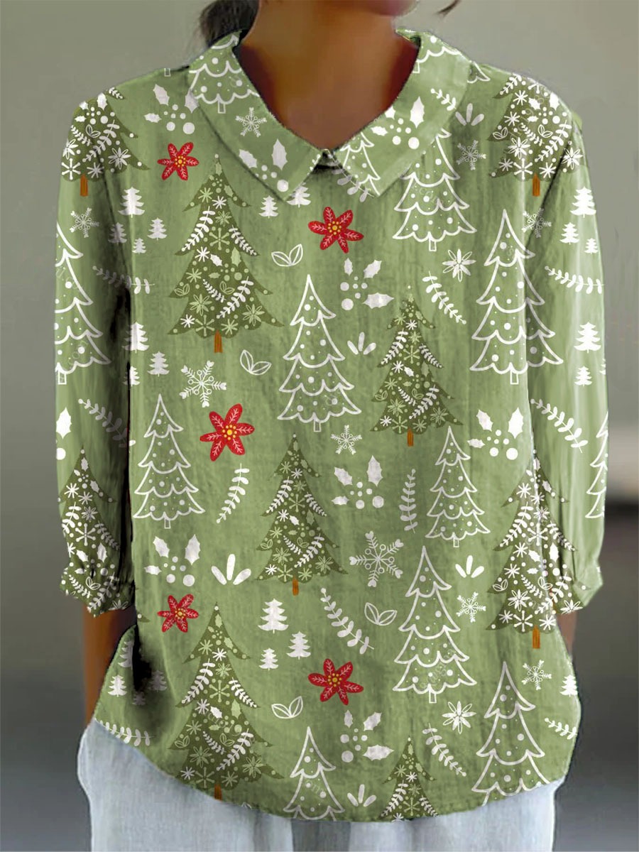Women's Christmas Tree Pattern Art Print Buttoned Cardigan Sweater