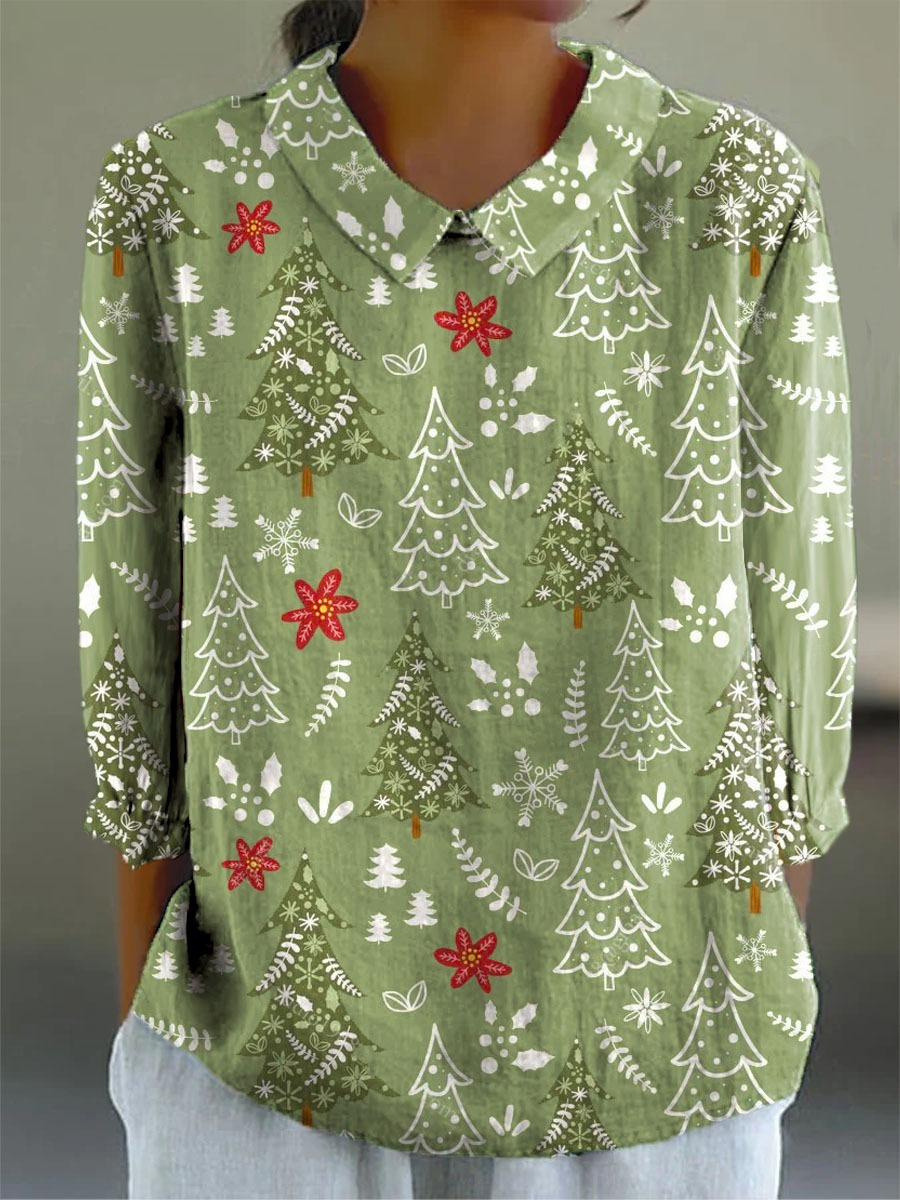 Women's Christmas Tree Pattern Art Print Buttoned Cardigan Sweater
