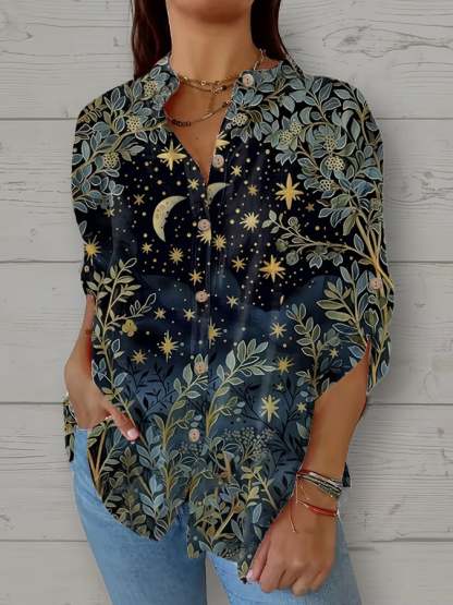Women's Casual Luminous Forest Print Shirt