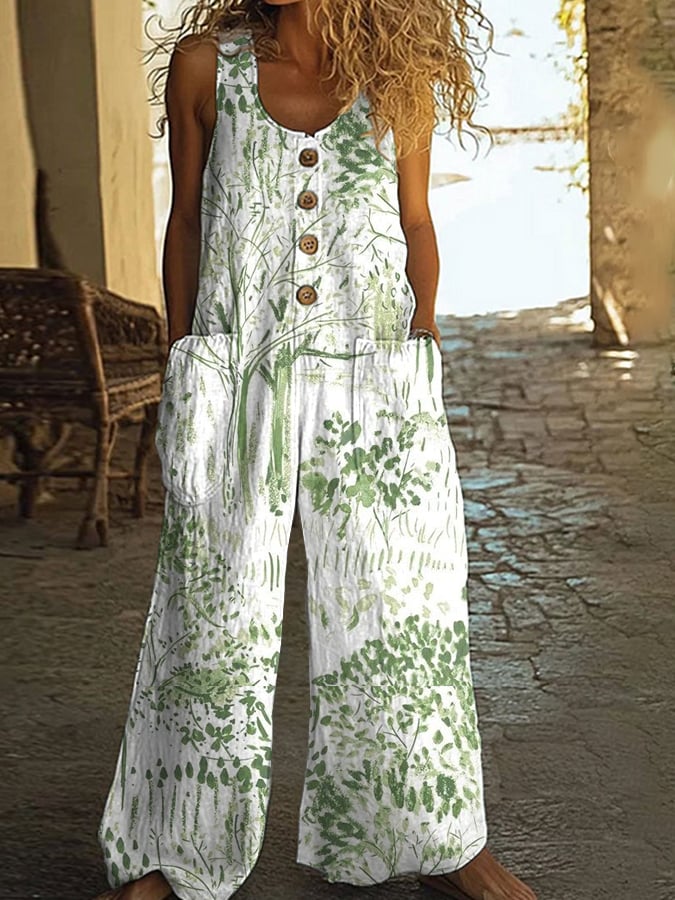 Women's Casual Retro Forest Trees Jumpsuit