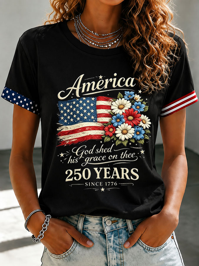🔥Buy 3 Get 20% Off🔥Women's Floral American Flag Printed Casual T-shirt