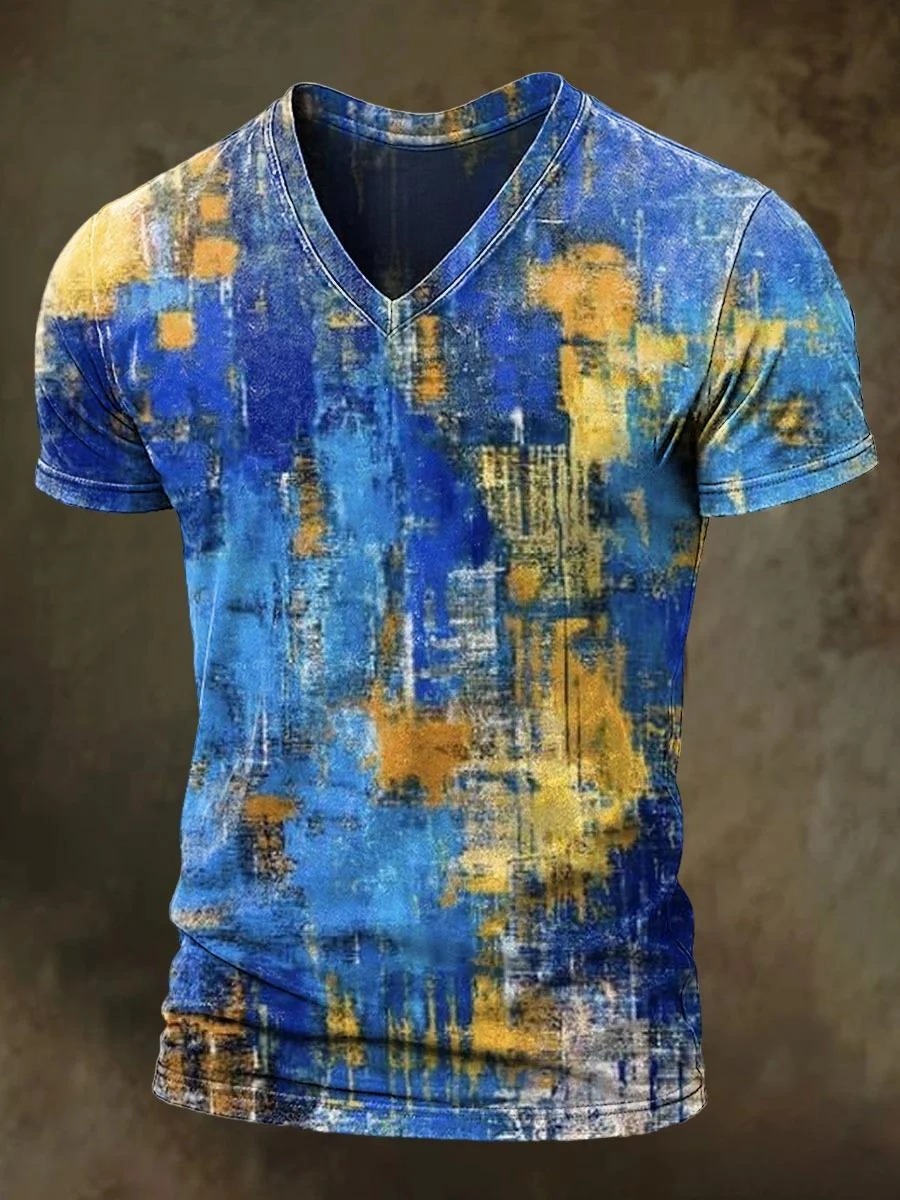 Retro Abstrct Art Print Casaul Short Sleeve V-neck T-shirt