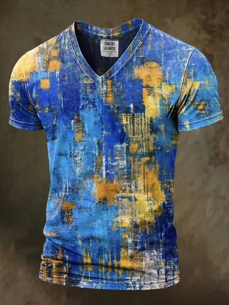 Retro Abstrct Art Print Casaul Short Sleeve V-neck T-shirt