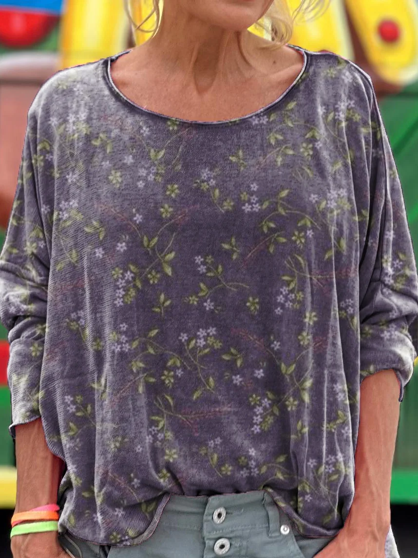 Women's Vintage Floral Art Print Casual Long Sleeve Comfortable Cotton Shirt