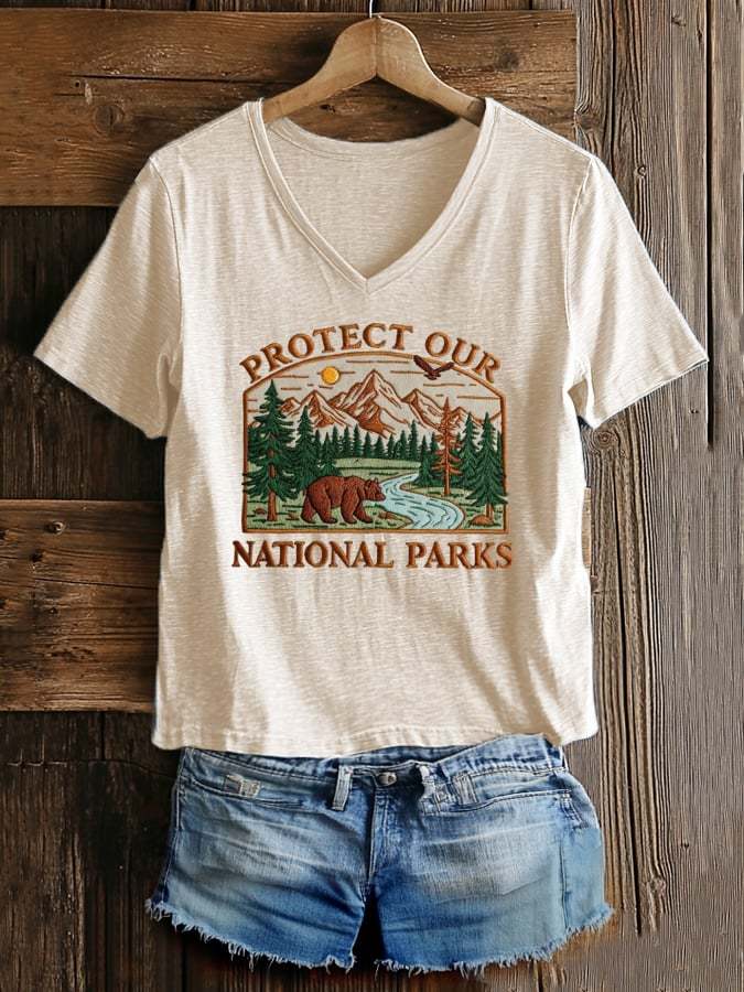 Women's Protect National Parks Print V-Neck T-Shirt