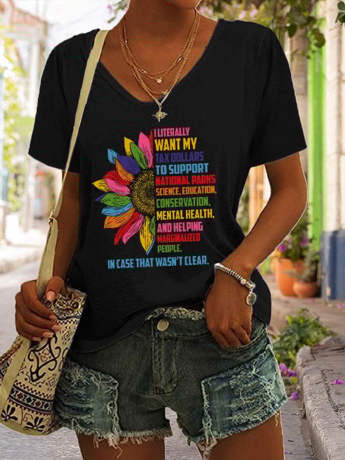 Women's Support National Parks Print V Neck Casual T-Shirt