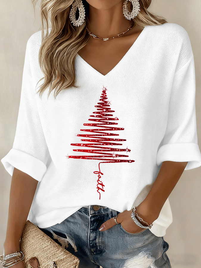Women's Christmas Tree Print T-Shirt Top