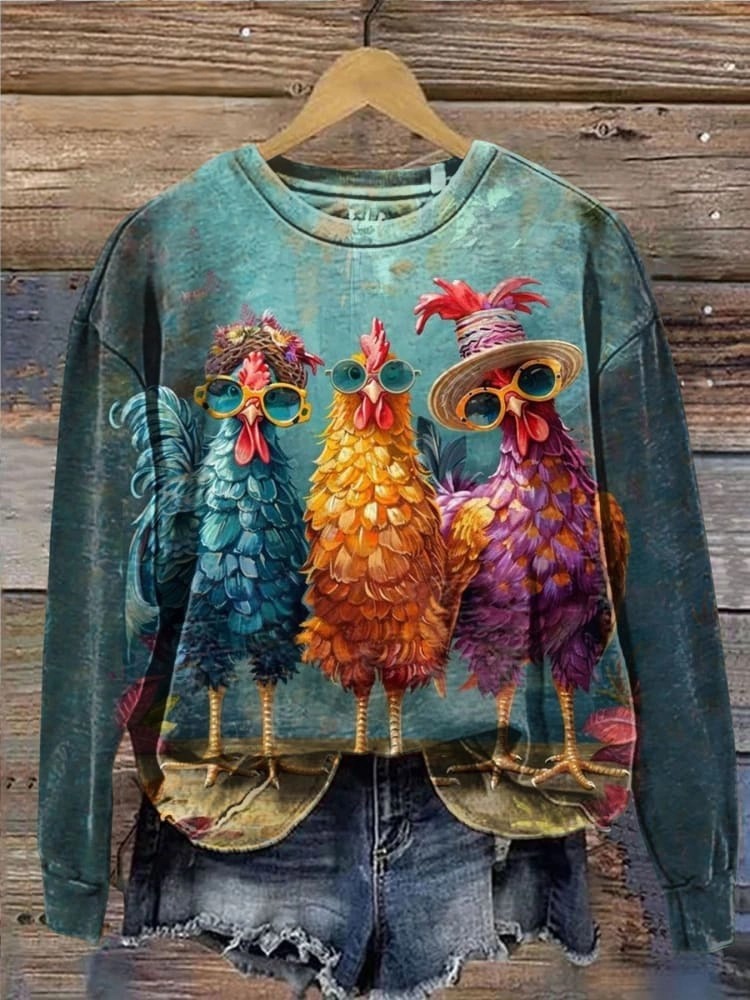 Bestie Funng Chicken Art Print Casual Short Sleeve T-shirt