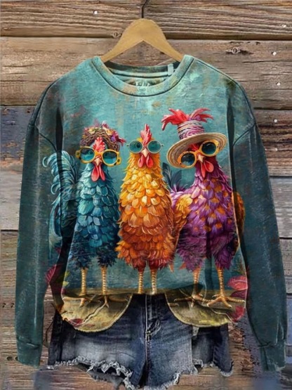 Bestie Funng Chicken Art Print Casual Short Sleeve T-shirt