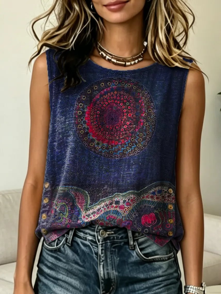 Women's Casual Button-down Tank Top With Abstract Floral Print