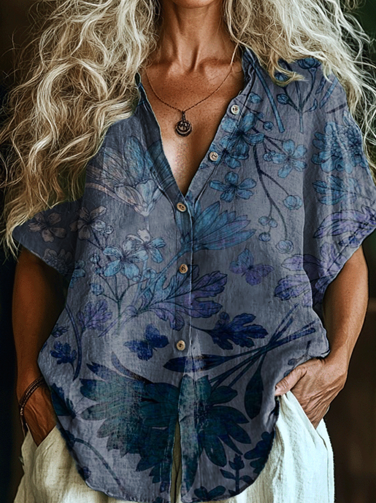 Women's Vintage Folk Art Floral Pattern Print Casual Comfortable Cotto