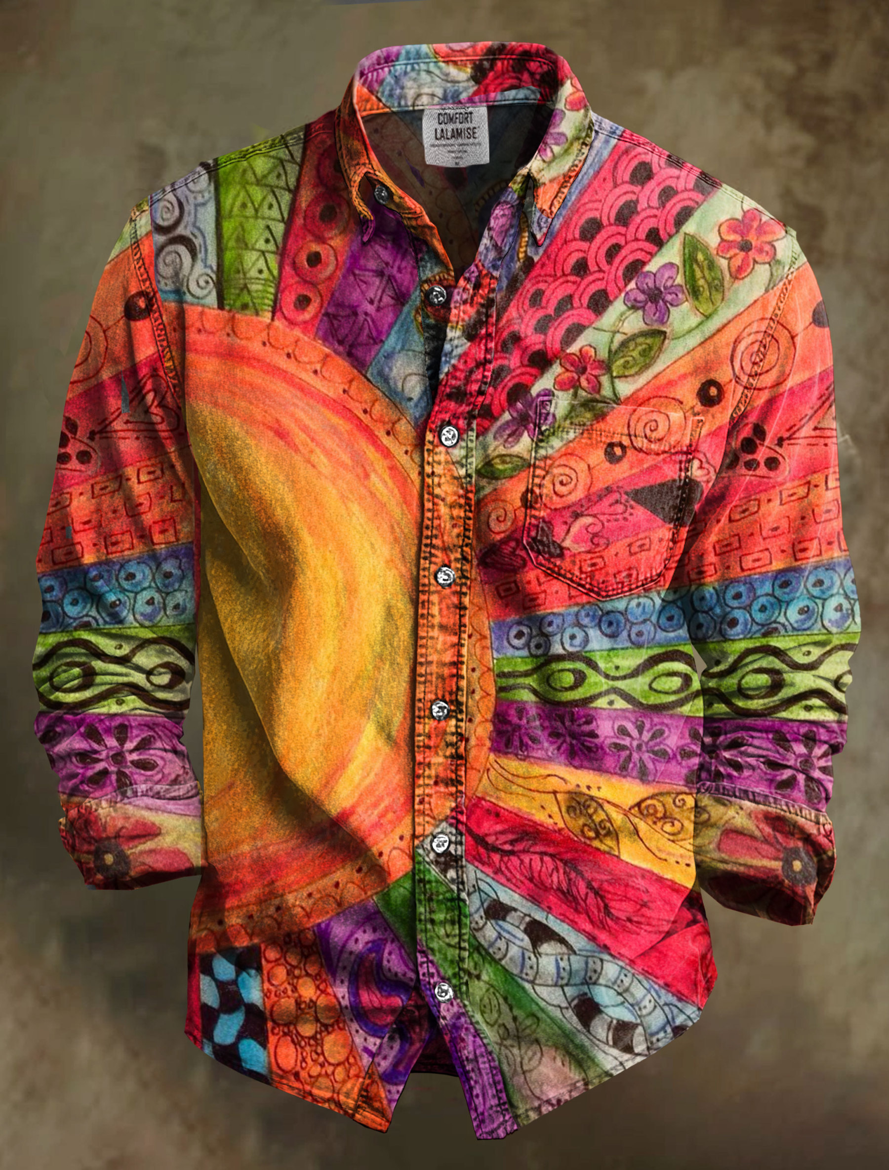 Vintage Sun Inspirtion Art Print 100% Cotton Long Sleeve Shirt