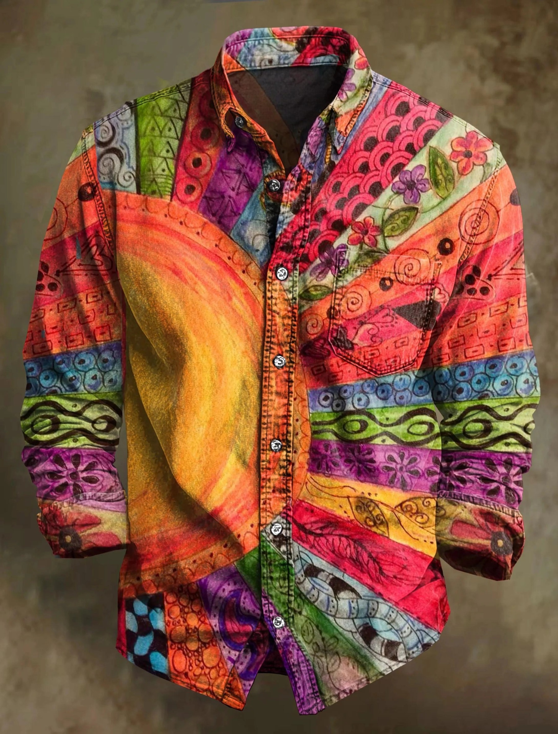 Vintage Sun Inspirtion Art Print 100% Cotton Long Sleeve Shirt