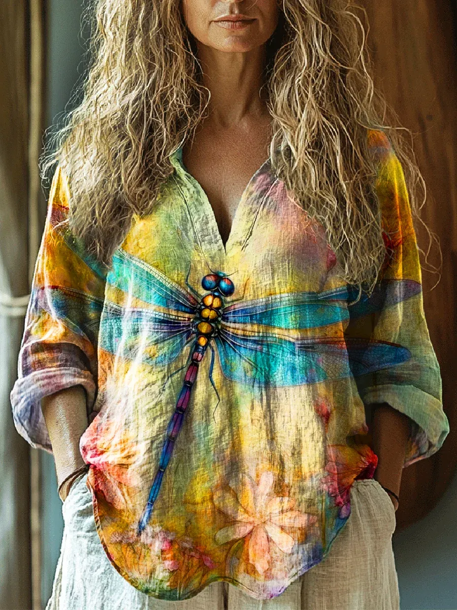 Women's Dragonfly Printed Crew Neck T-Shirt