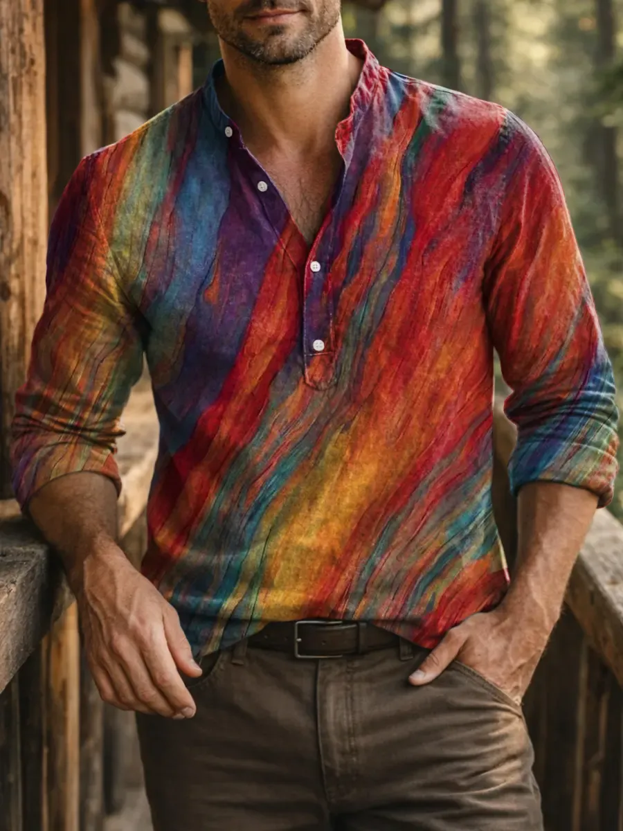 Vintage Tie Dye Art Men's Print Casual 100% Cotton Shirt