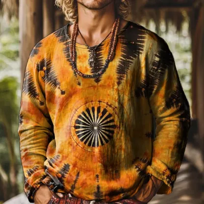 Ethnicity Abstract Geometry Tie Dye Vintage Print Casual Cotton Shirt