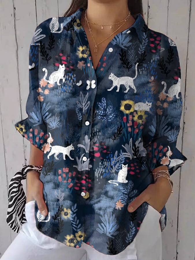 Women's Retro Forest Plant Animal Print Shirt