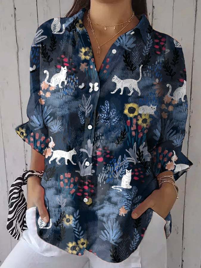 Women's Retro Forest Plant Animal Print Shirt