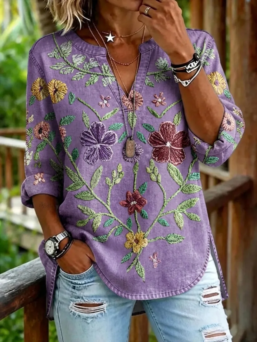 Women's Cotton And Linen Printed Top