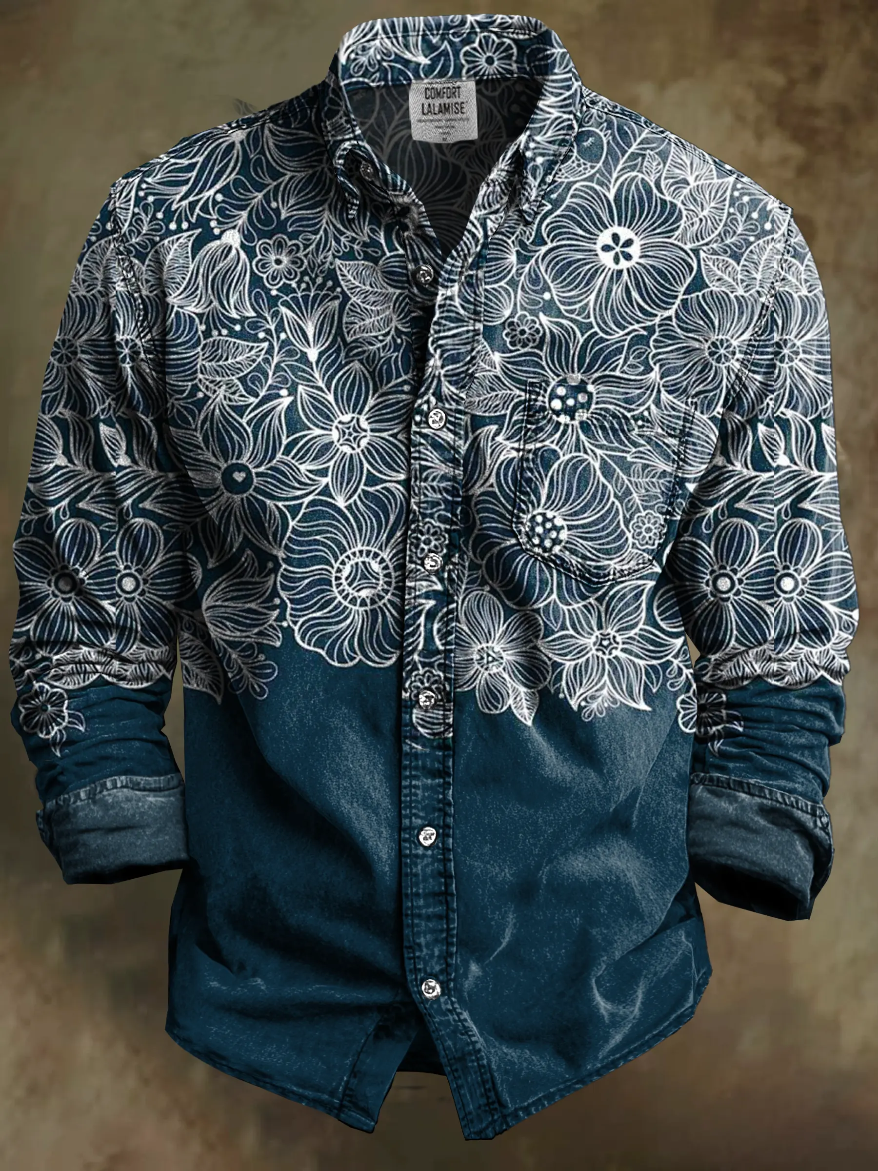 Vintage Abstract Psychedelic Floral Art Print 100% Cotton Long Sleeve Shirt