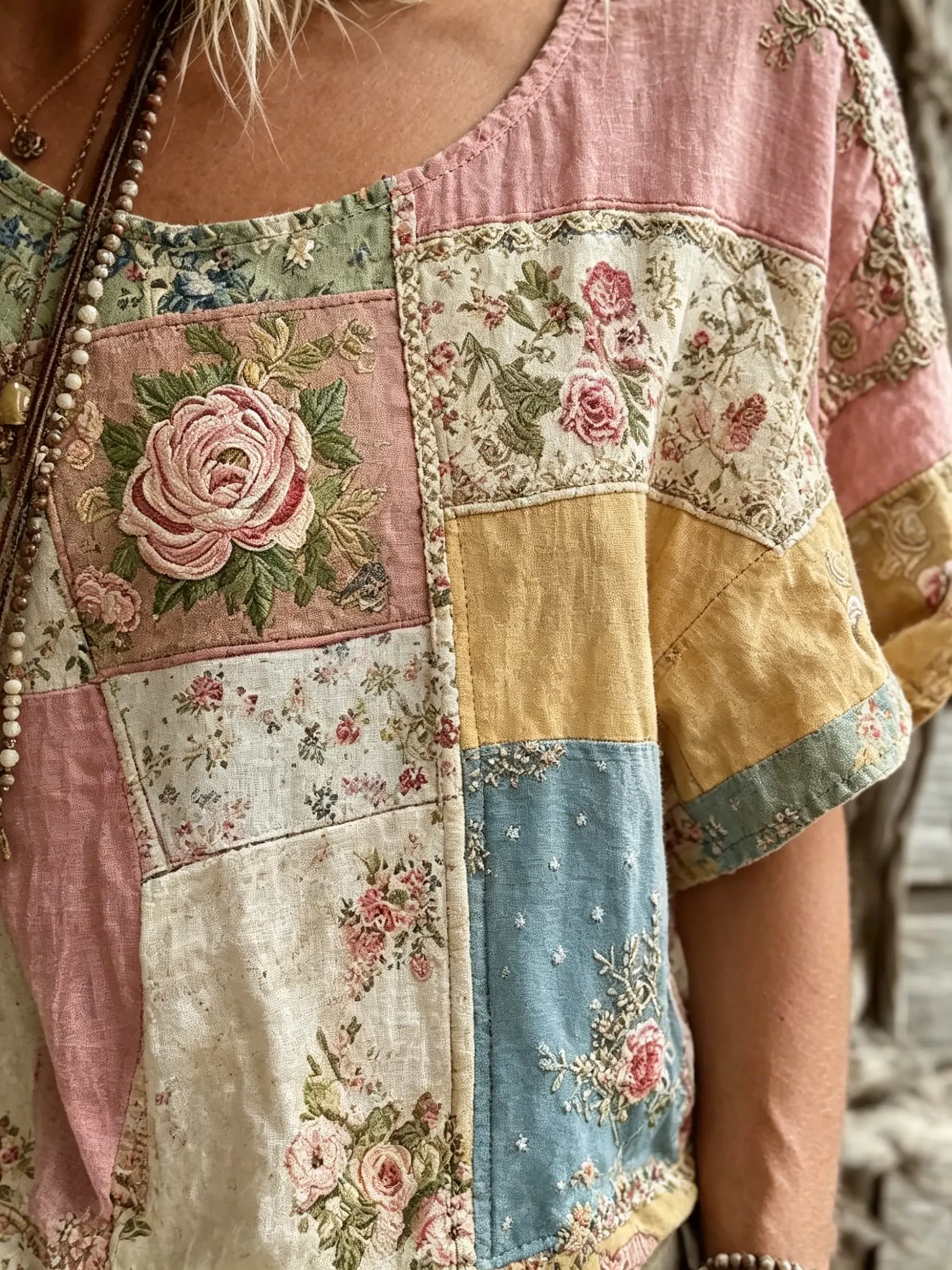 Women's Floral Patchwork Cotton Blouse