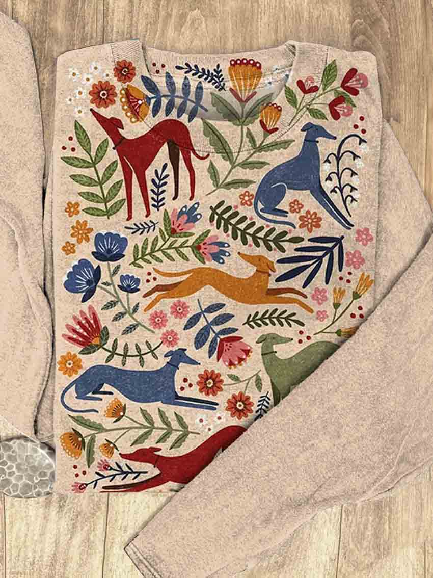 Colorful Vintage Greyhound Dog Art Print Casual Sweatshirt