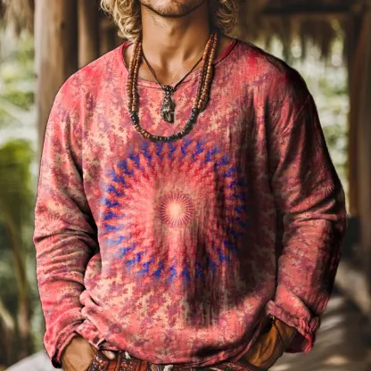 Retro National pattern stripes Pattern Vintage Print Casual 100% Cotton Shirt