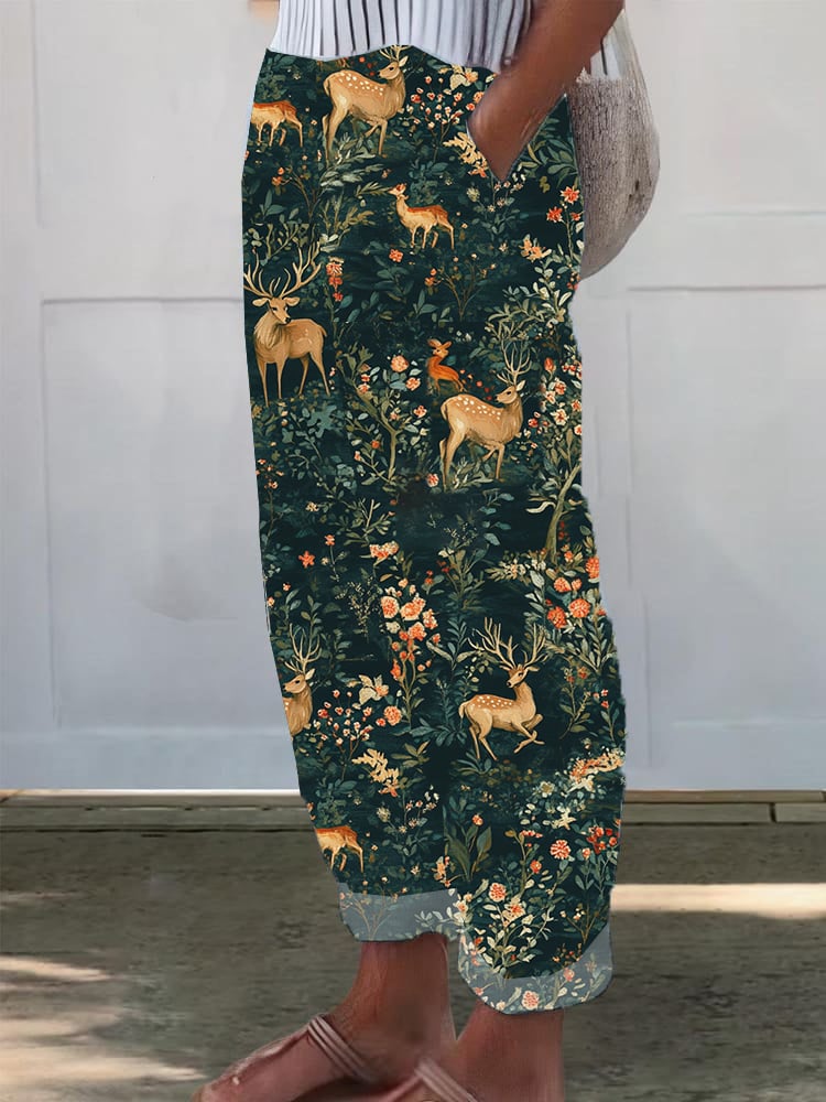 Women's Casual Vintage Elk Print Pants