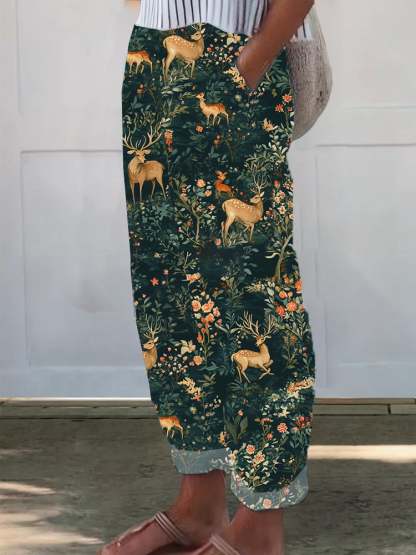 Women's Casual Vintage Elk Print Pants