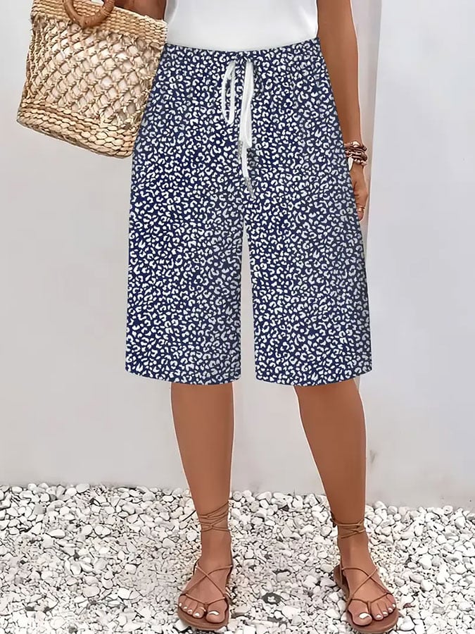 Women's holiday style small floral print lace-up elastic waist loose casual pants