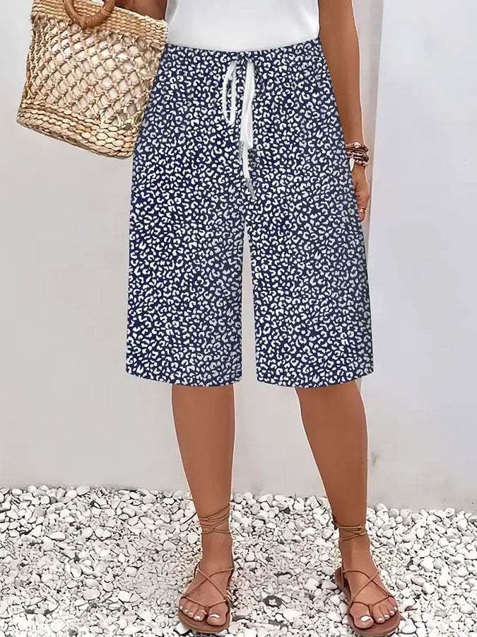 Women's holiday style small floral print lace-up elastic waist loose c