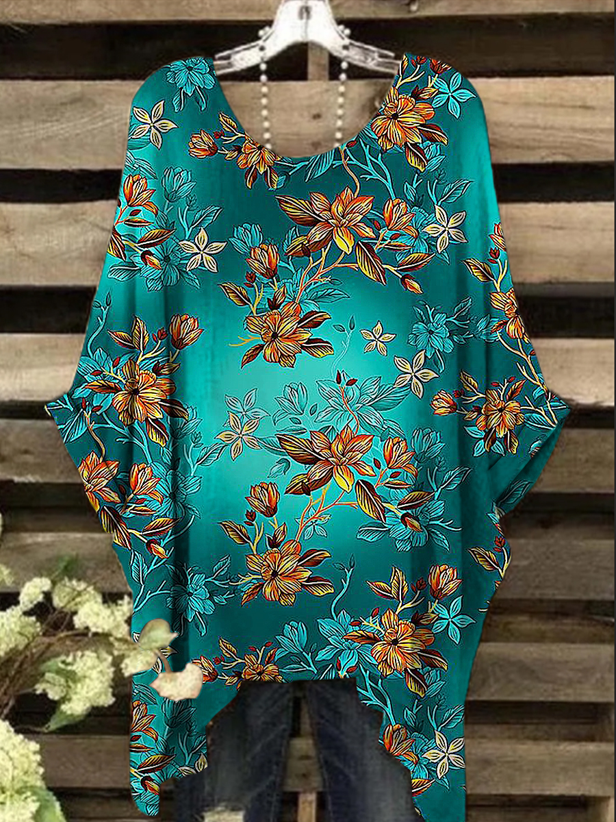 Women's Vintage Gradient Floral Print Design Top