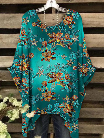 Women's Vintage Gradient Floral Print Design Top