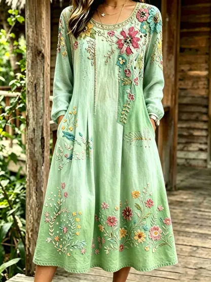 Women'S Casual Plant Flower Art Printed Art Dress