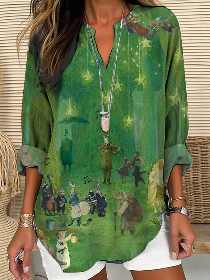 Women's casual forest animal art print shirt
