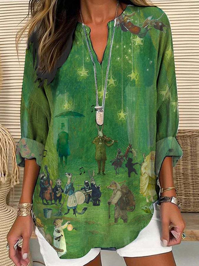 Women's casual forest animal art print shirt