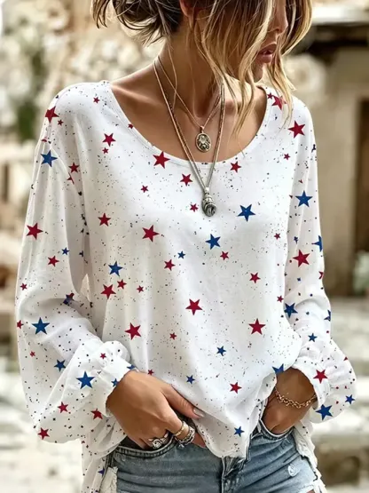 Women'S Retro Independence Day Star Printed Top